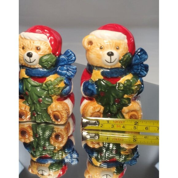 Vintage Christmas Teddy Bear Salt & Pepper Shakers Holiday - Lot of 2 - Picture 7 of 8